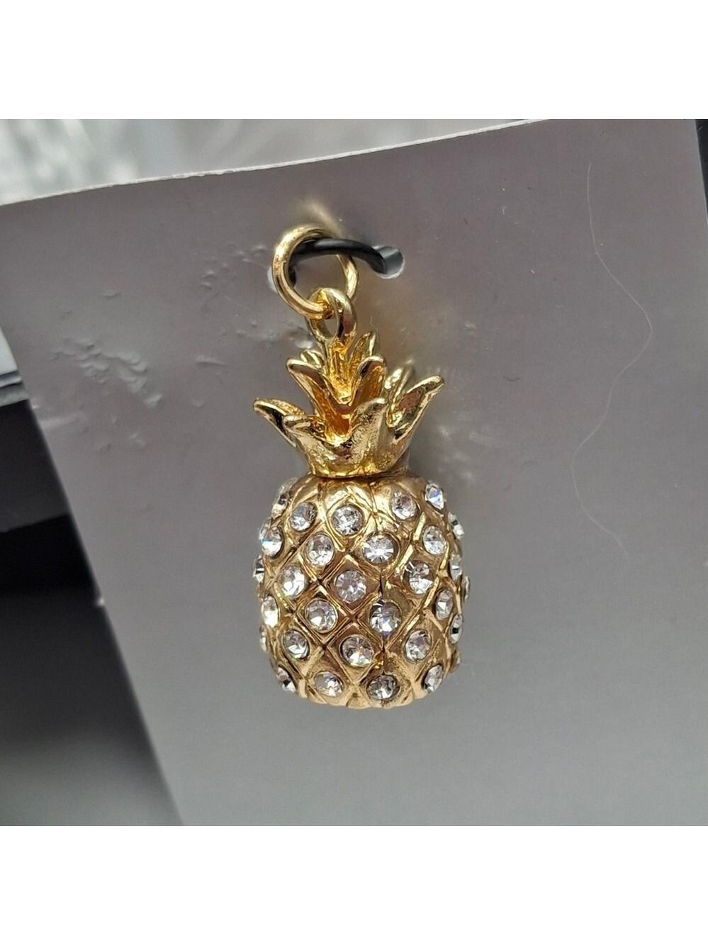 Gold Pineapple Charm Pendant With Rhinestones